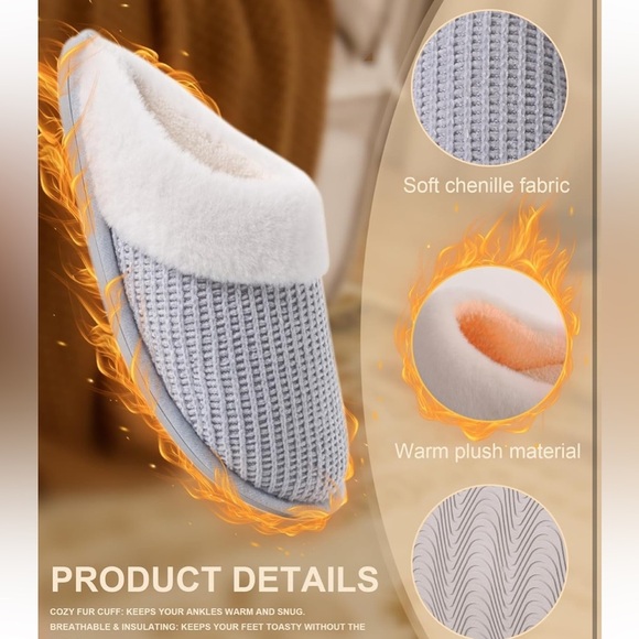 Cozy Gray and White faux fur Slippers - Picture 3 of 4